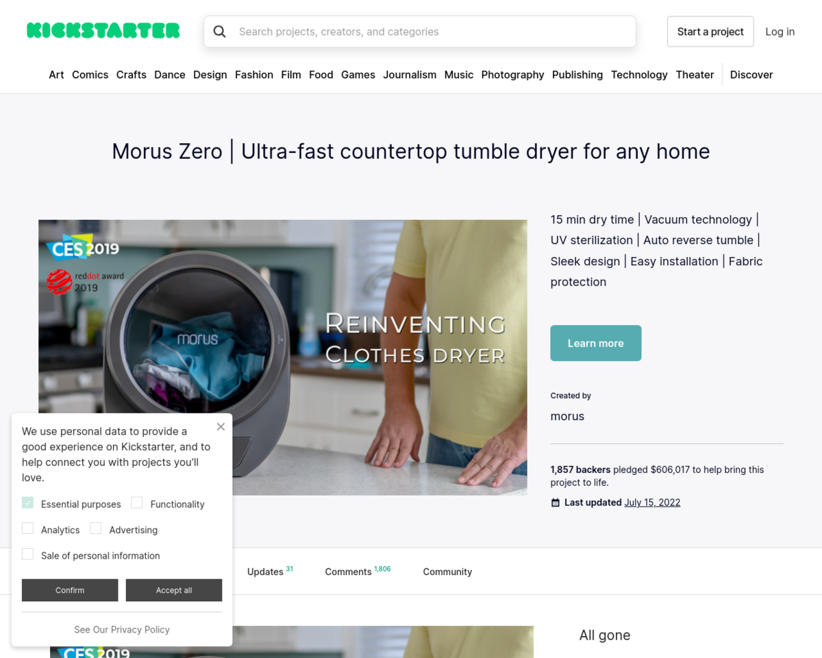 Morus Zero Ultra Fast Countertop Tumble Dryer For Any Home